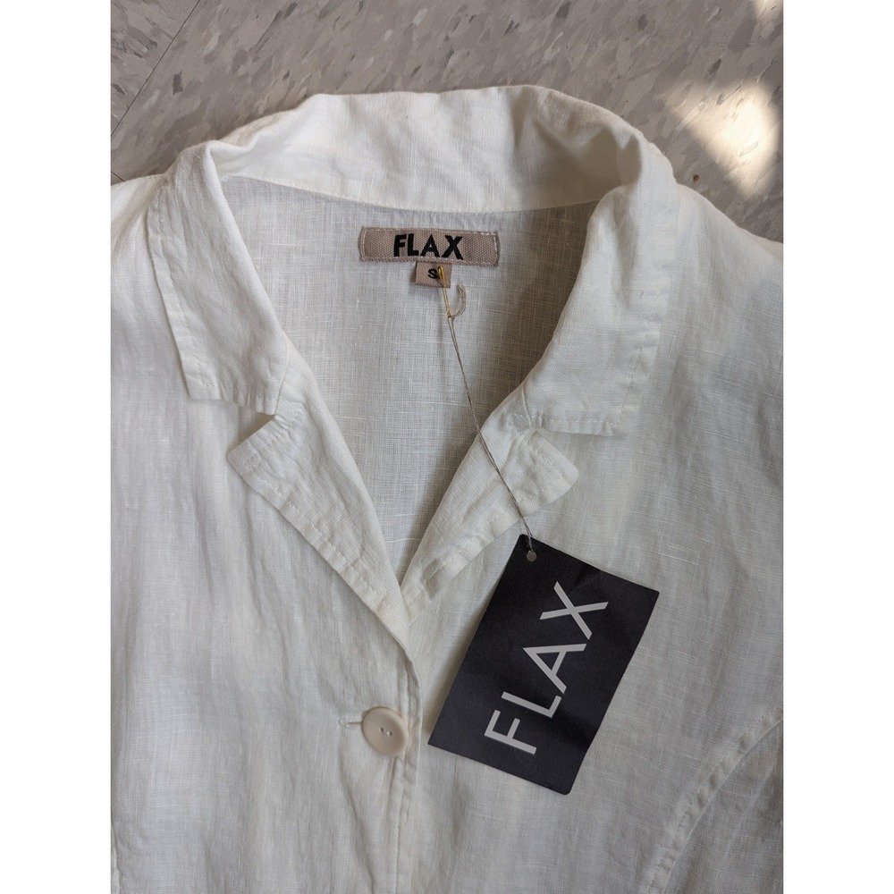 FLAX White Linen Boyfriend Blazer Milk S Minimalist Lagenlook Resortwear NWT - Picture 4 of 13